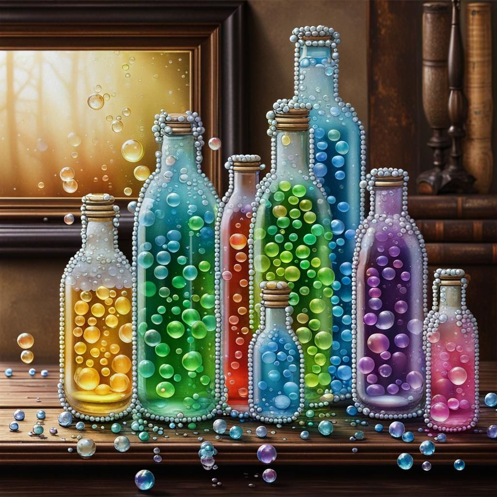 Mini Glass Bottles in Diamond Painting Style