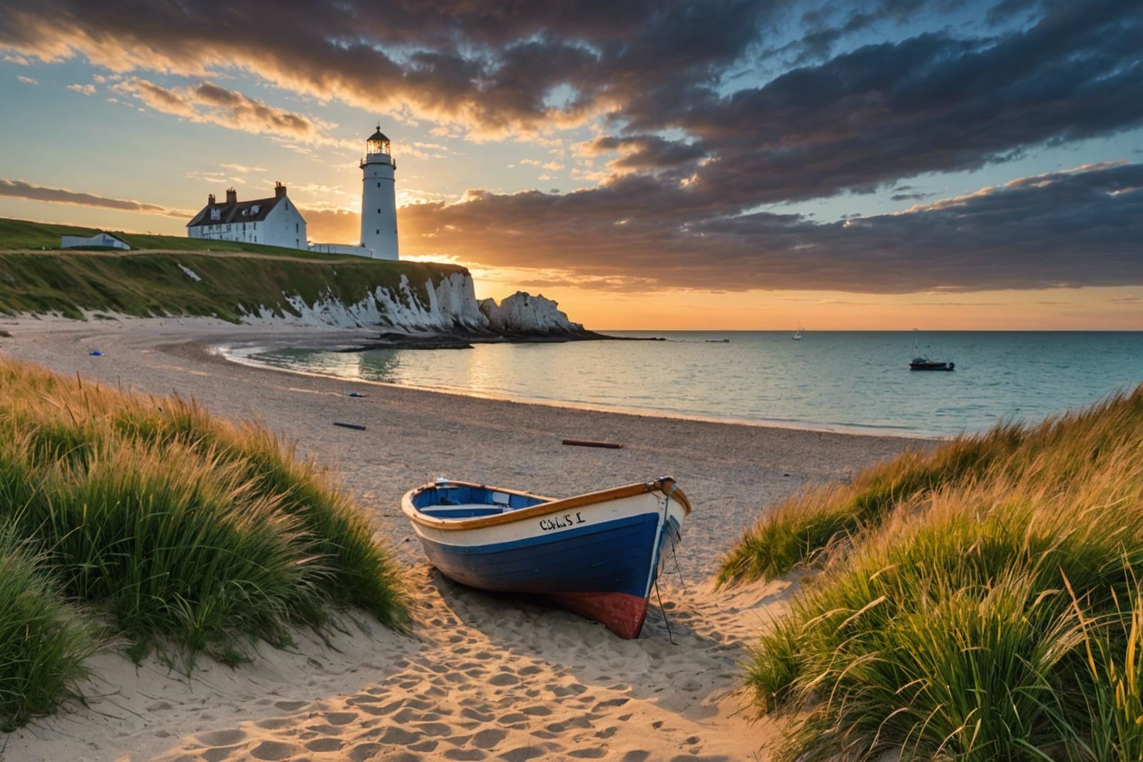 Idyllic Sunset Over English Channel Coastline