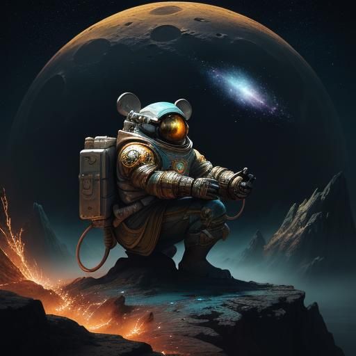 Astro Mouse Eating Cheese on the Moon