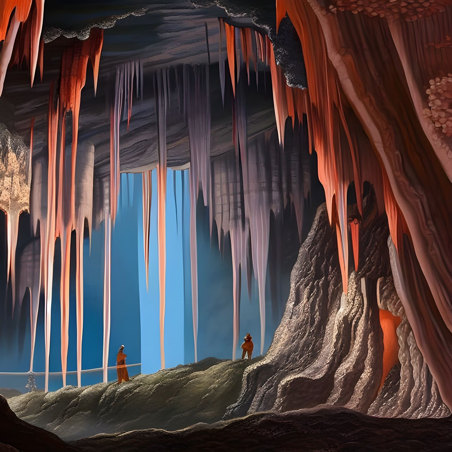 Photorealistic Cave Interior with Copper Veins