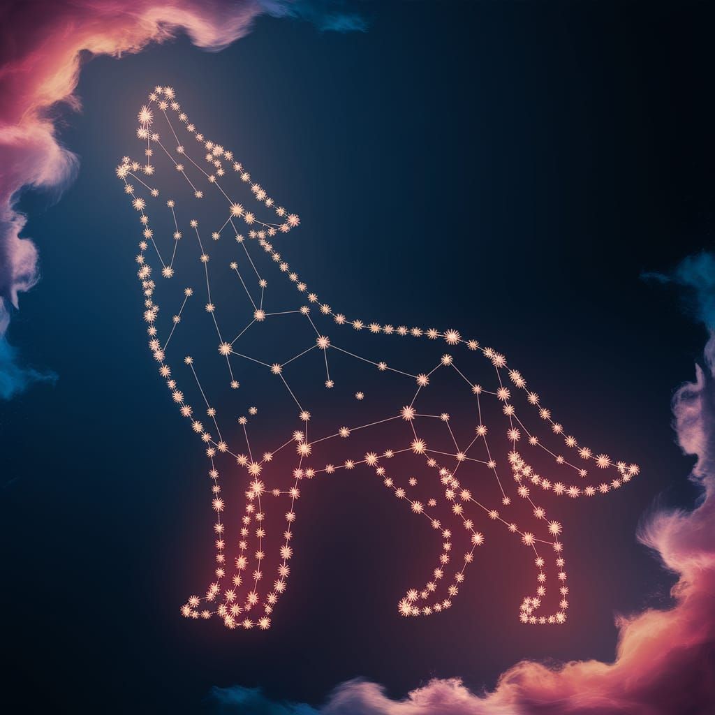 Glowing Wolf Constellation in Deep Blue Night Sky