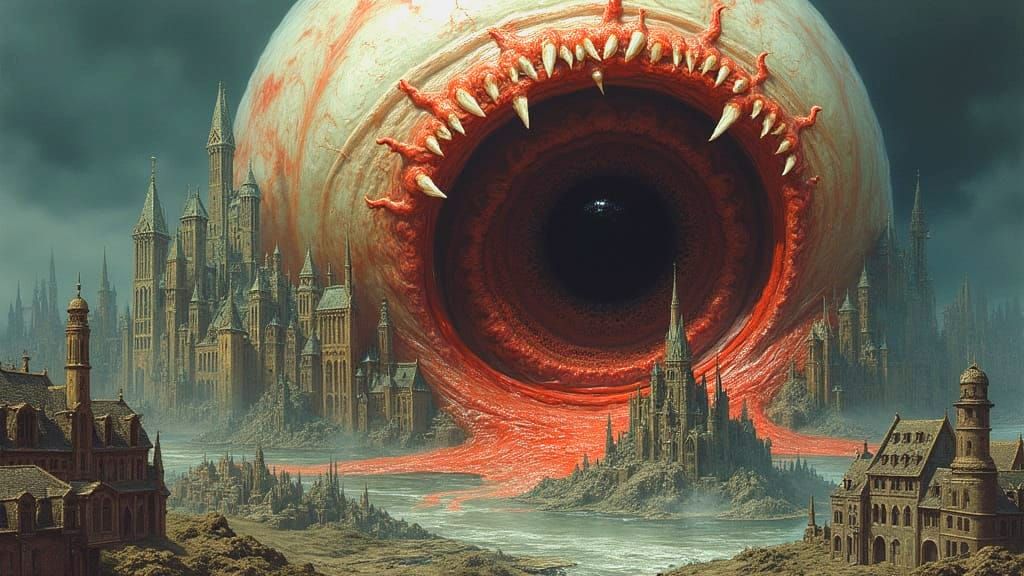 Ethereal Horror: A Gargantuan, Bloodshot Eyeball in Dark Fan...