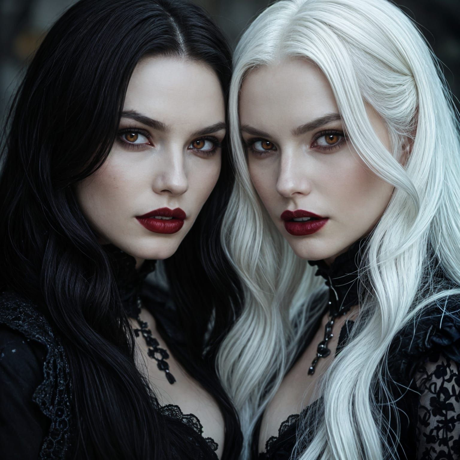 Villainous Vampire Twins with Red Eyes in Cinematic Style