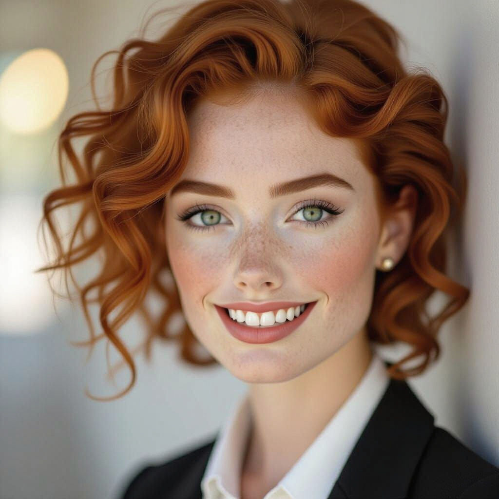 Freckled Ginger Girl Portrait in High Key Lighting