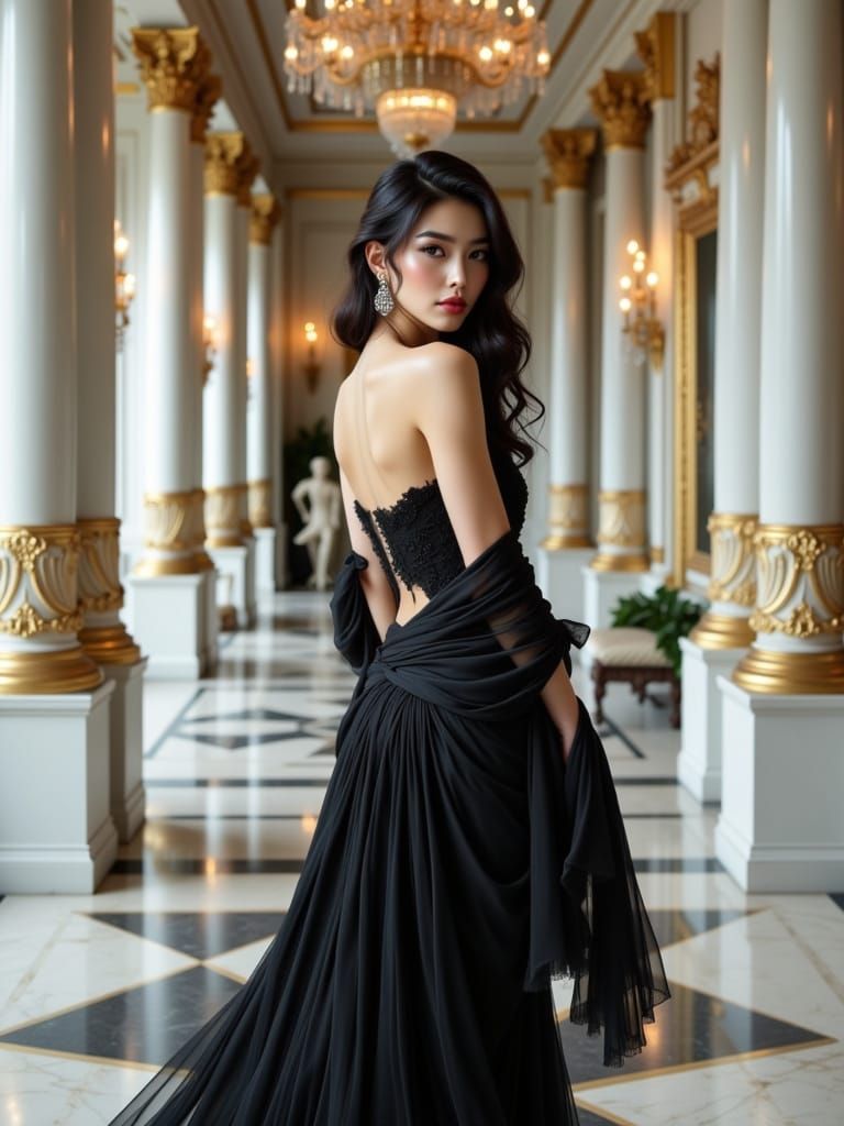 Elegant Korean Model in Haute Couture Style