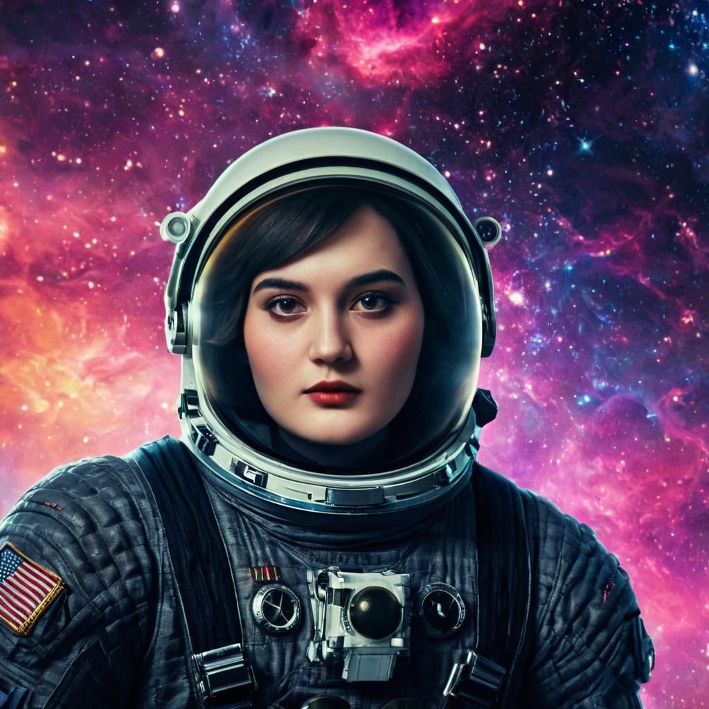 Astronaut Portrait Against Swirling Galaxies in Digital Art