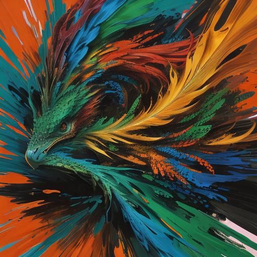 Dragon Woman Portrait in Abstract Expressionist Style