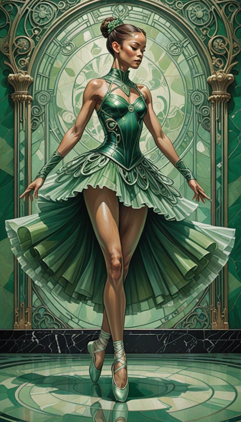 Art Nouveau Cyborg Ballerina in Green Tutu