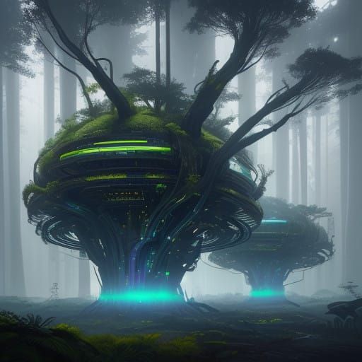 Futuristic Nature Harmony in Iridescent Bliss