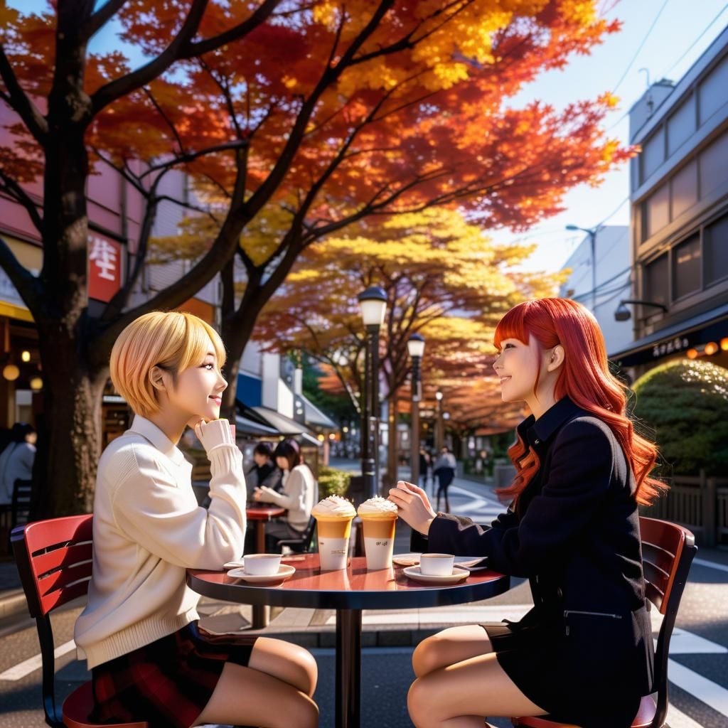 Romantic Tokyo Cafe Scene in Manga Style