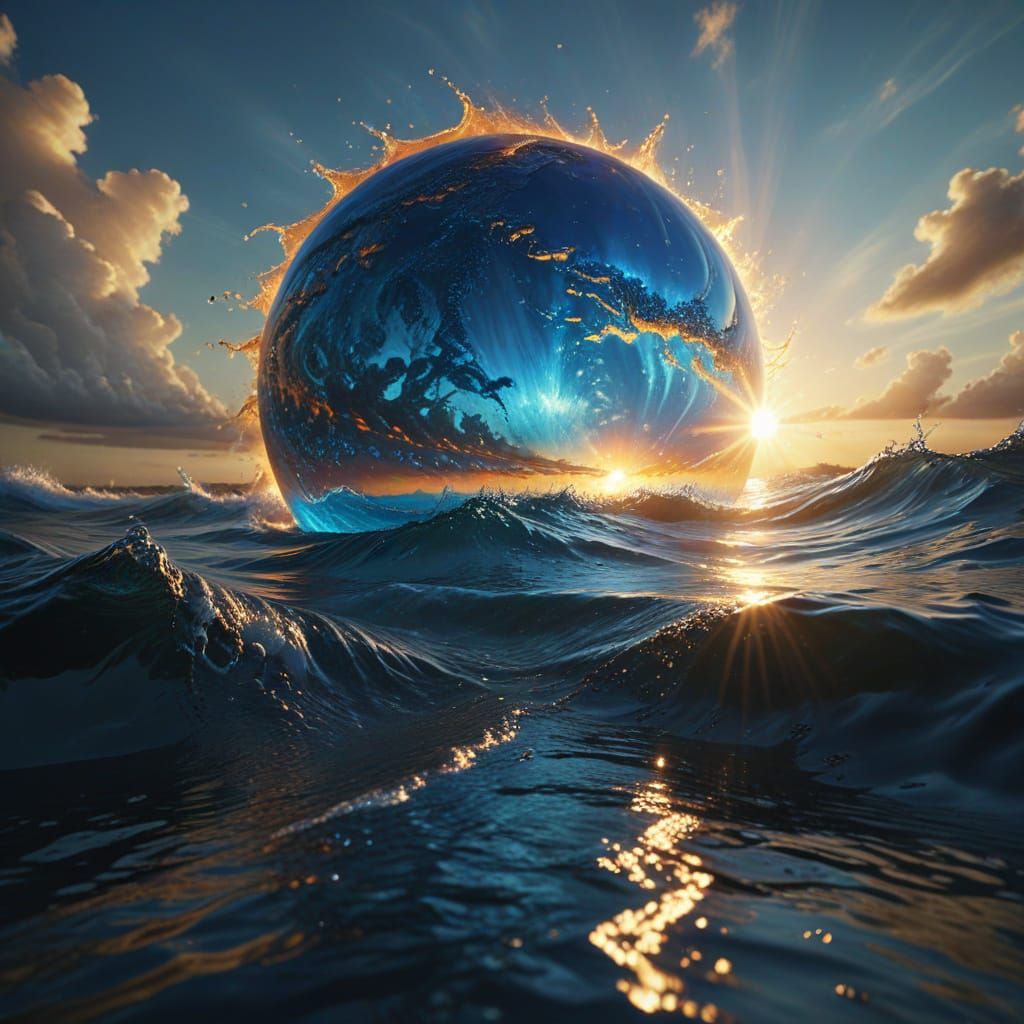Glowing Blue Water Sun in Majestic Cinematic Landscape