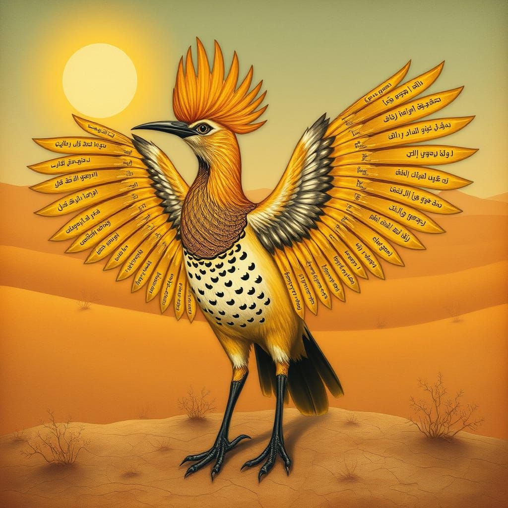 Golden Hoopoe Bird with Persian Art Details
