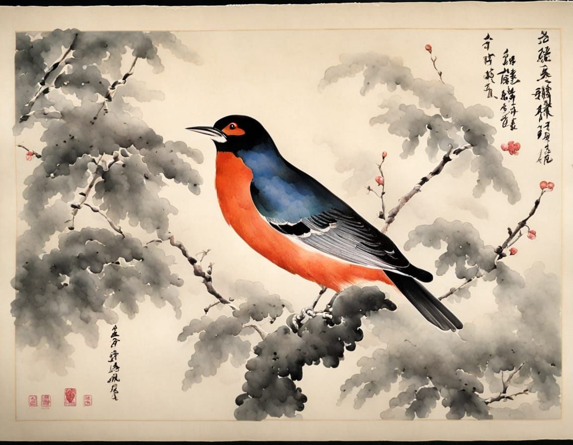 Bird in Traditional Chinese Painting Style