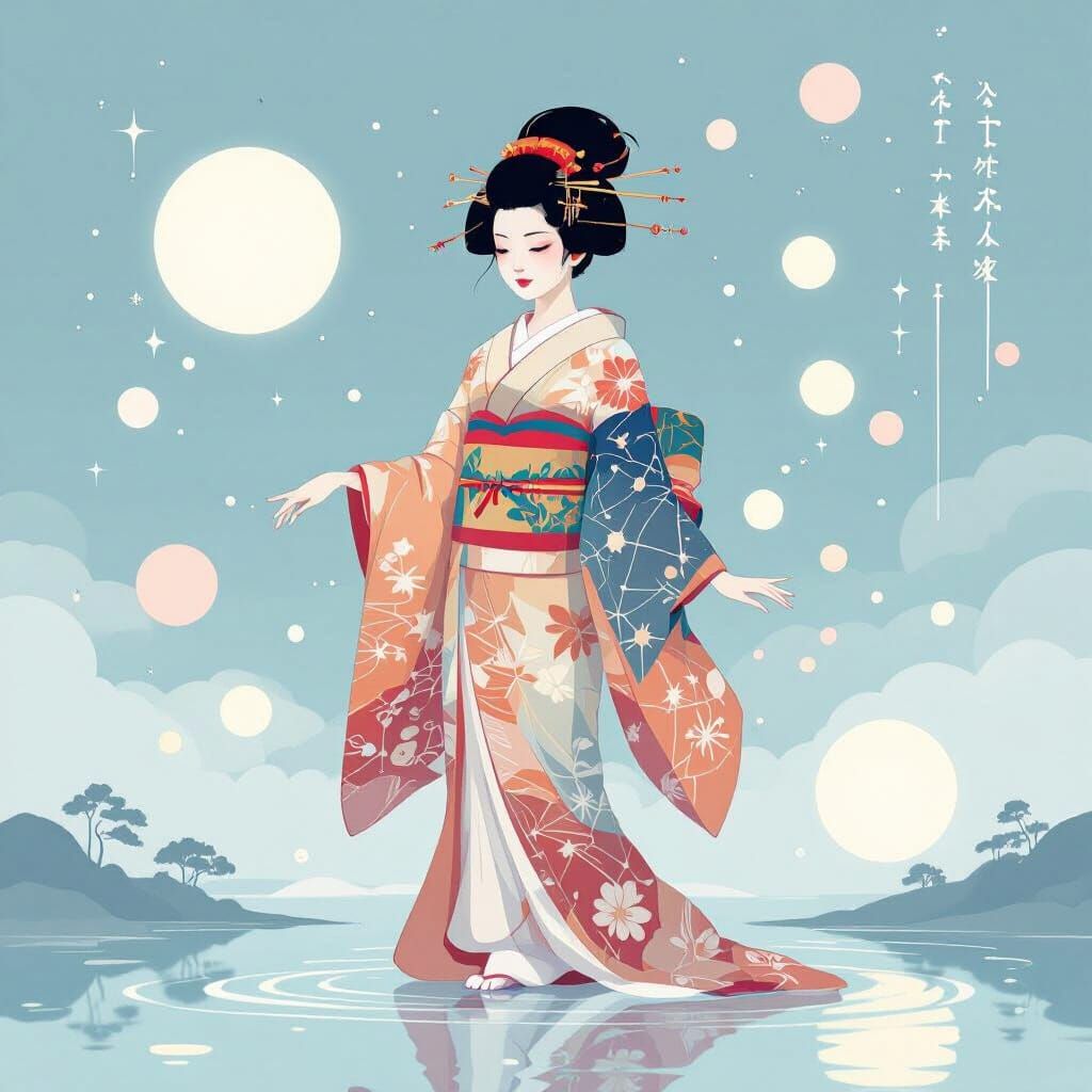 Ethereal Geisha in Constellation Kimono