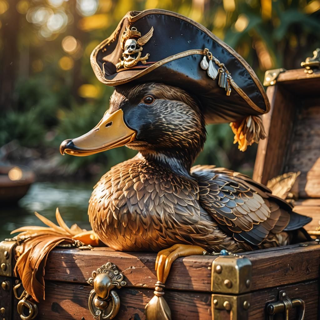 Duck Pirate Captain Portrait in Storybook Style