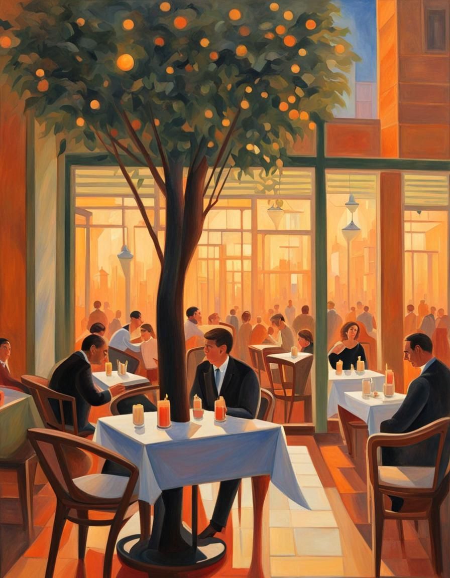 Cafe Scene Painting in Expressionist Style