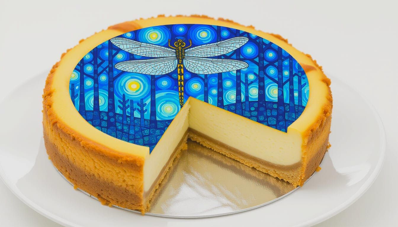 Dragonfly Cheesecake Spaceship in Blue Forest Mosaic
