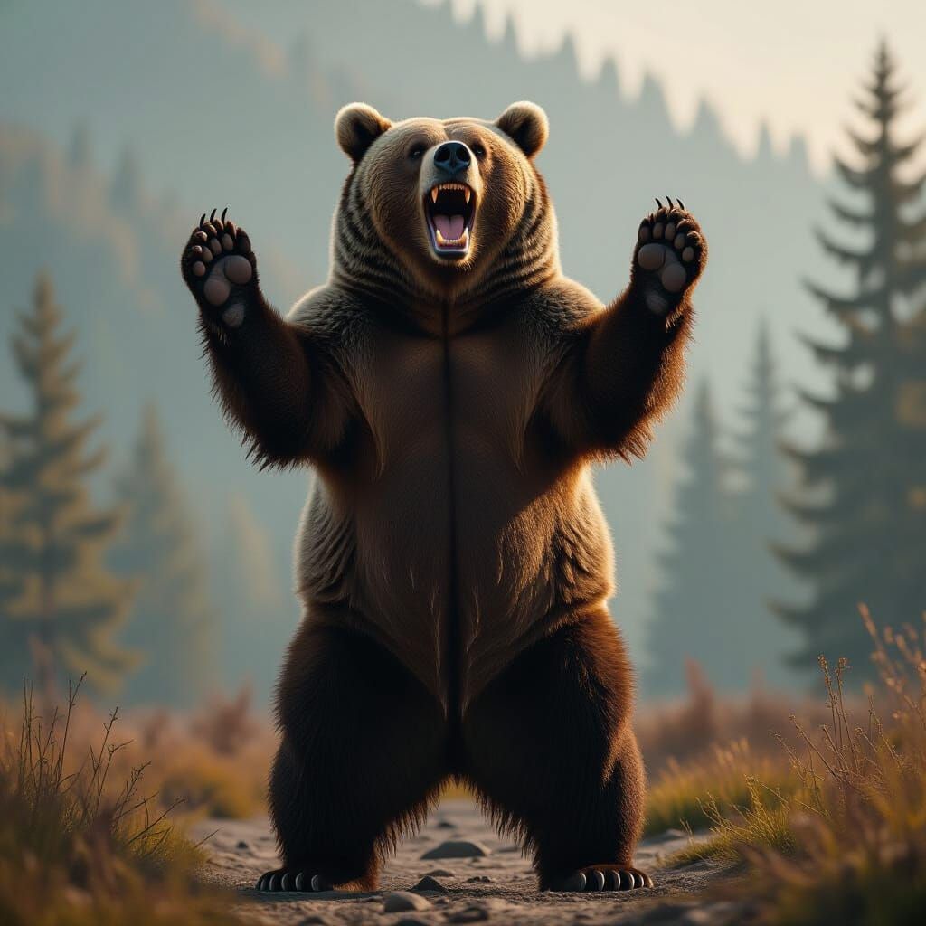 Roaring Brown Bear in Cinematic Style