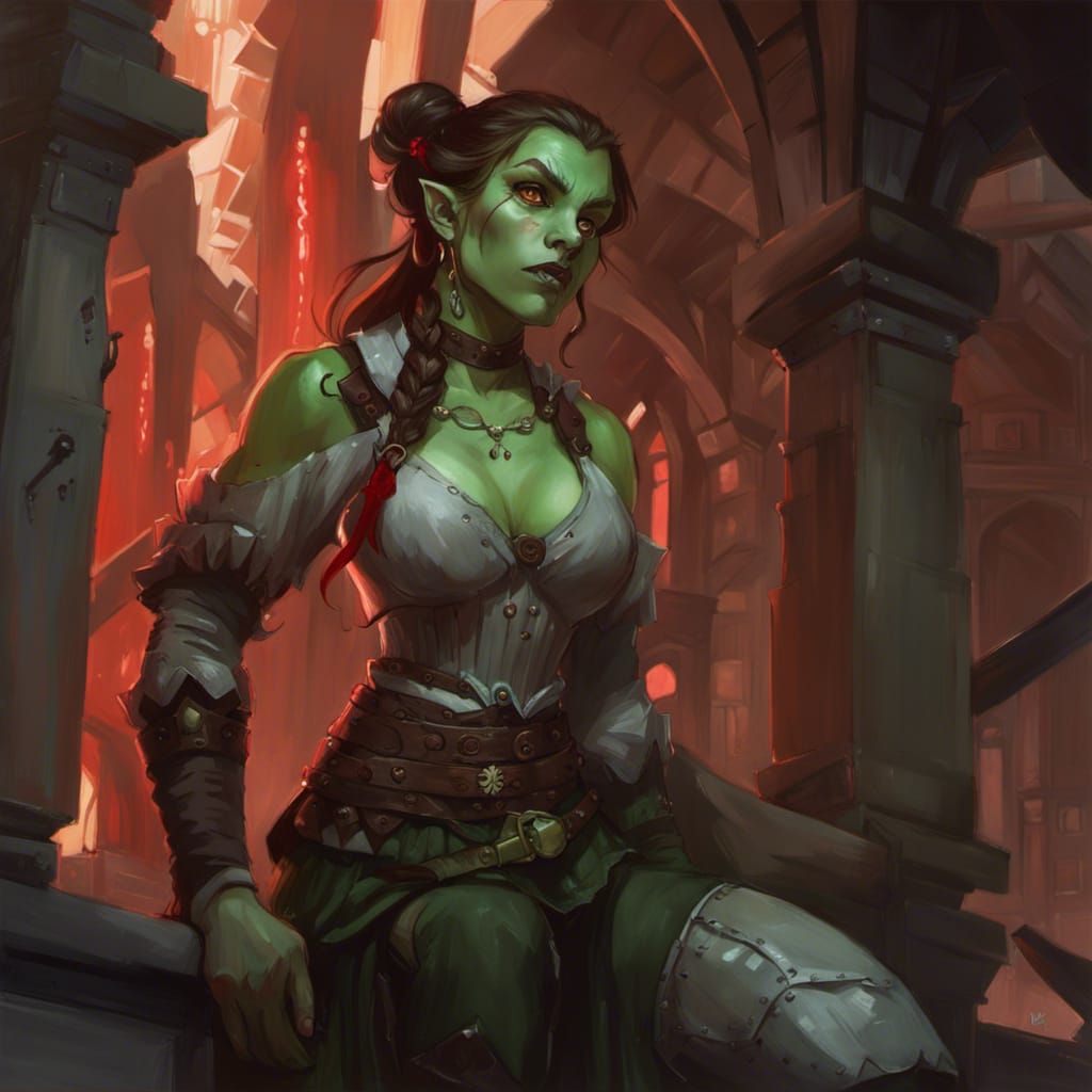 Fantasy Half-Orc Woman in Digital Painting Style