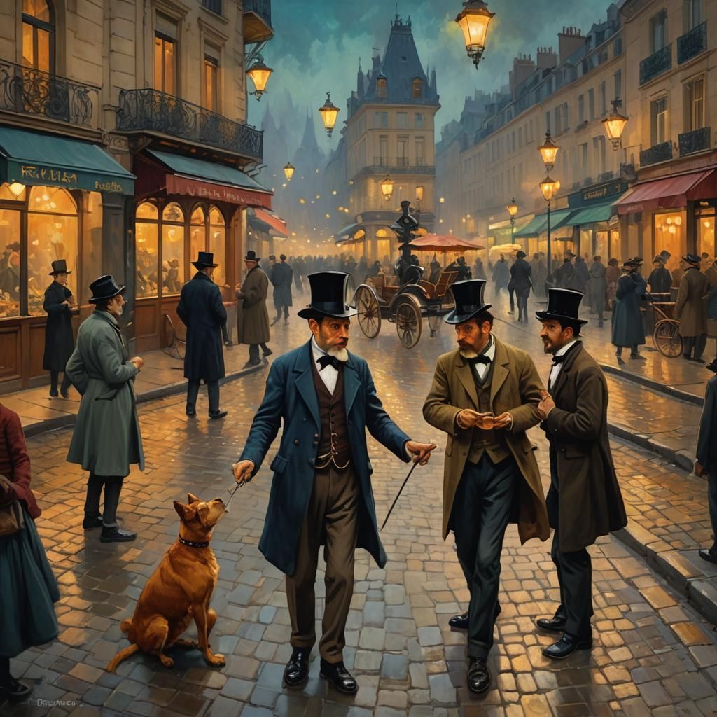 Mystical Parisian Street Scene in Toulouse-Lautrec Style