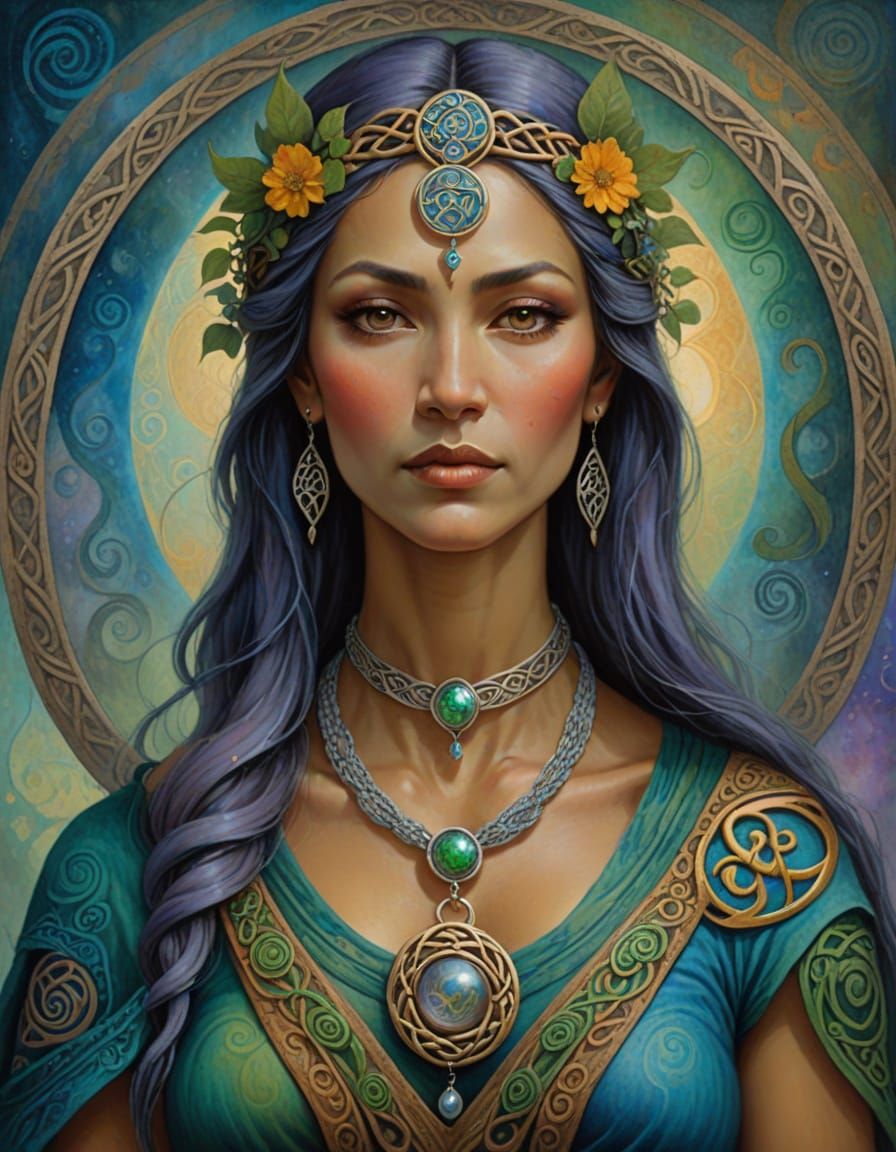 Mystical Druidess in Pastel Oil Painting