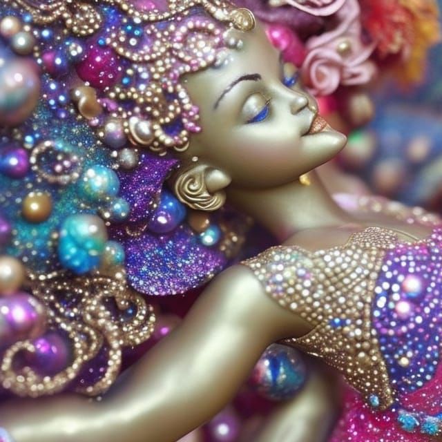 Iridescent Circus Girl Sculpture with Floral Details