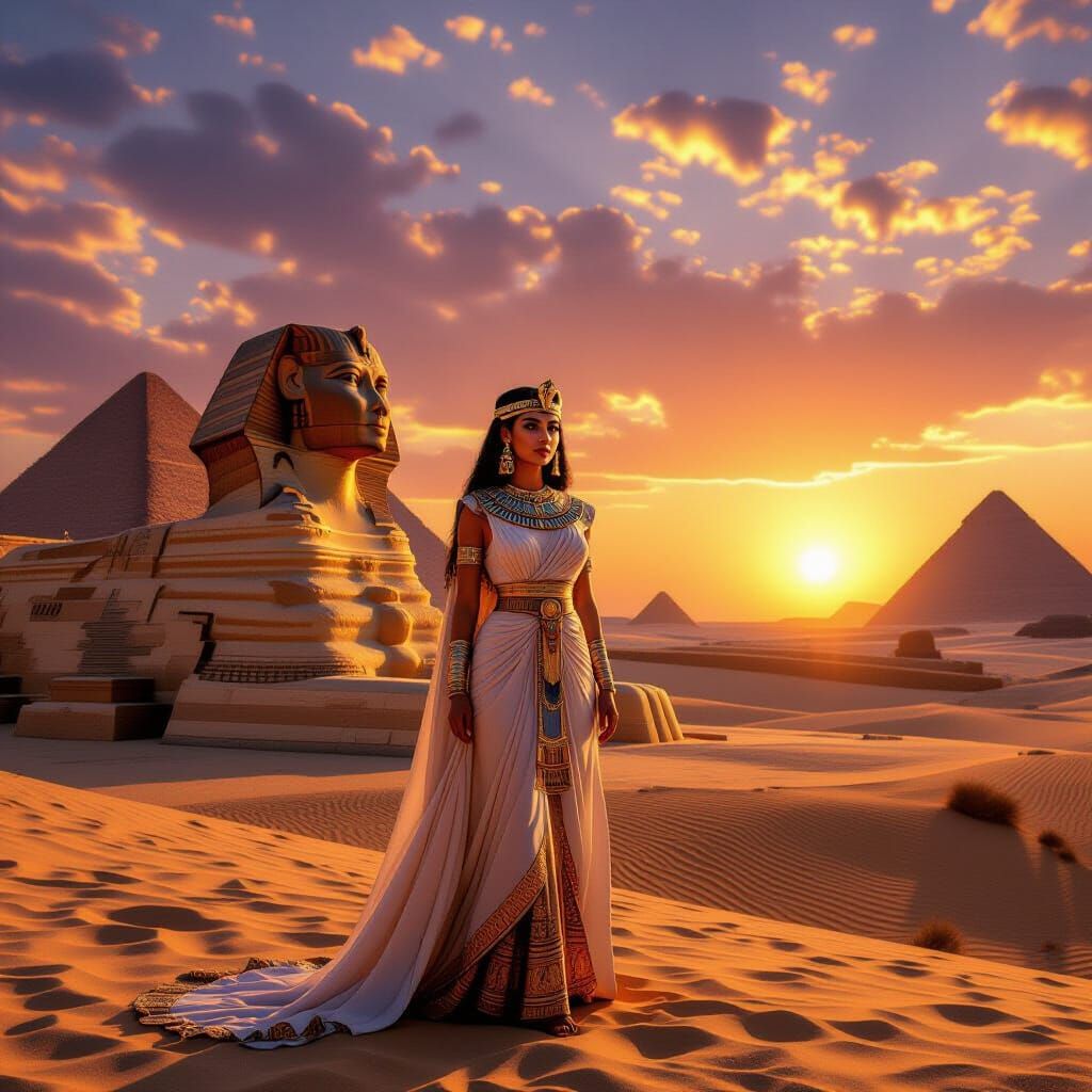 Cleopatra Before Pyramids at Sunrise