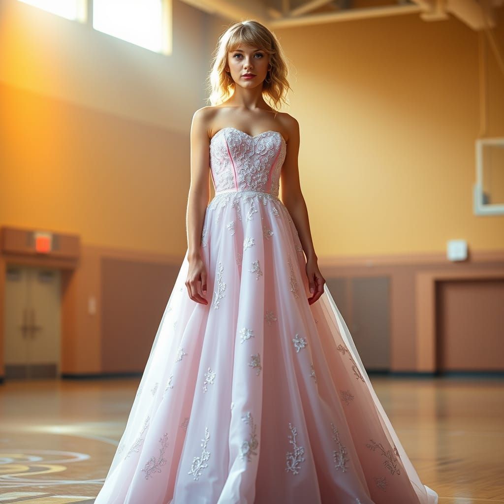 Pop Star in Elegant Prom Dress