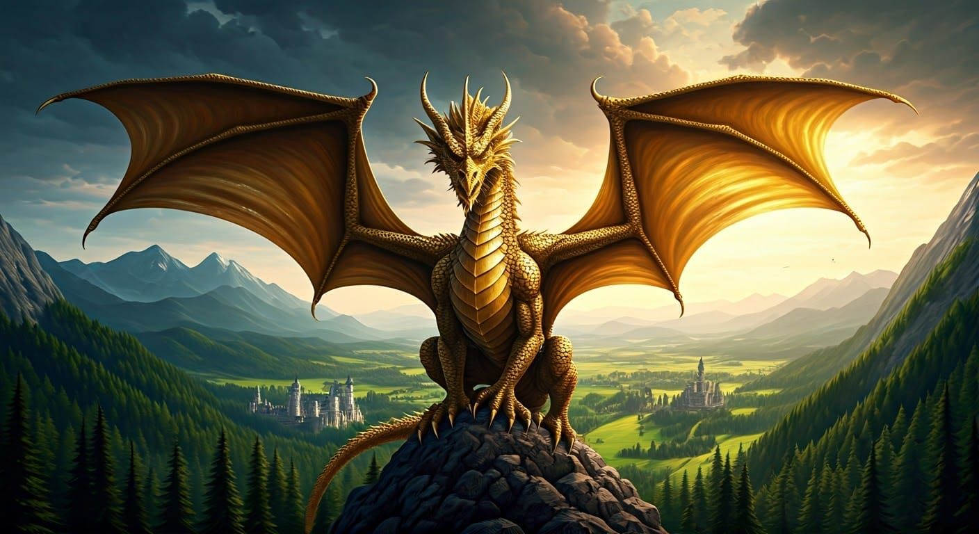 Golden Dragon Soars Above a Dazzling Landscape