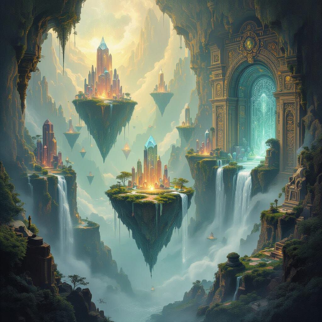 Mystical Realm: Levitating Islands in Surreal Style