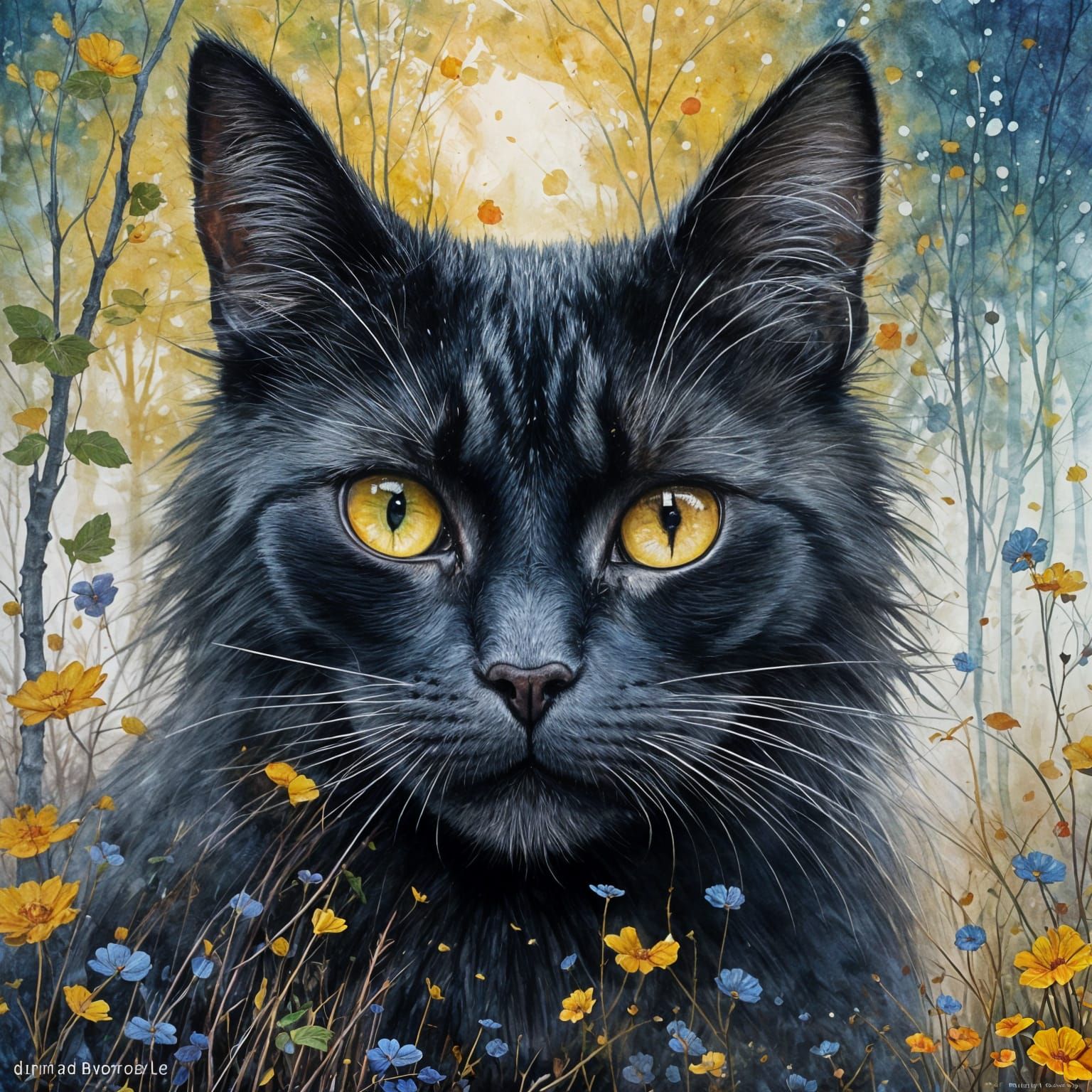 Black Cat with Sparkling Eyes on Windy Hill