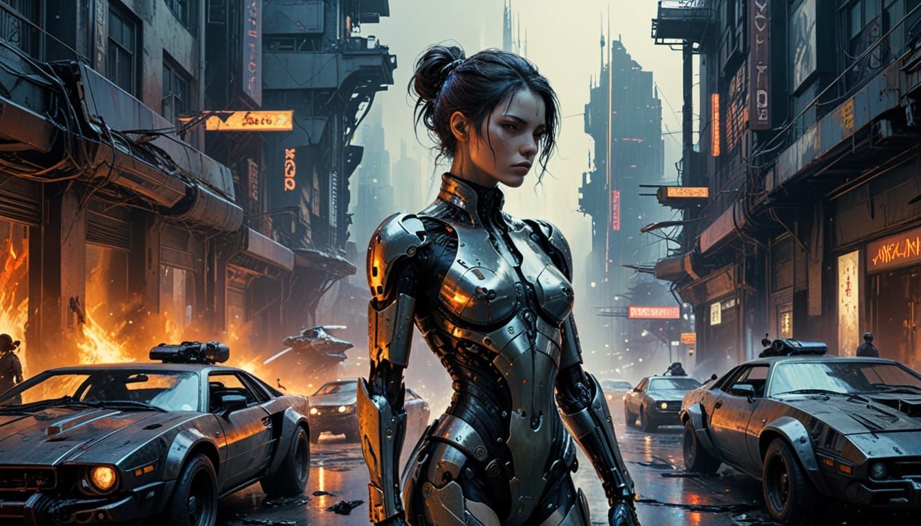 Cyberpunk Goddess Awakens in a World of Steel and Shadows