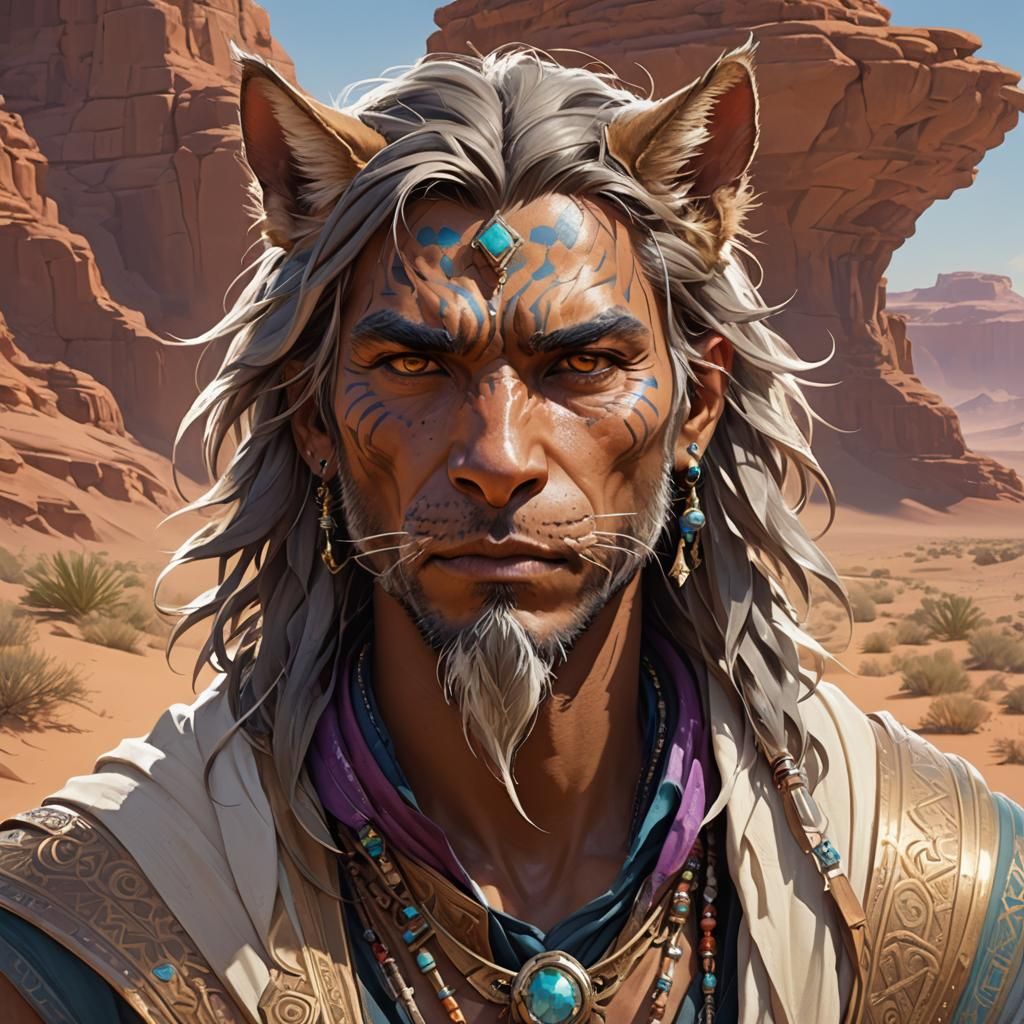 Desert Catfolk Portrait in Hyperdetailed Style