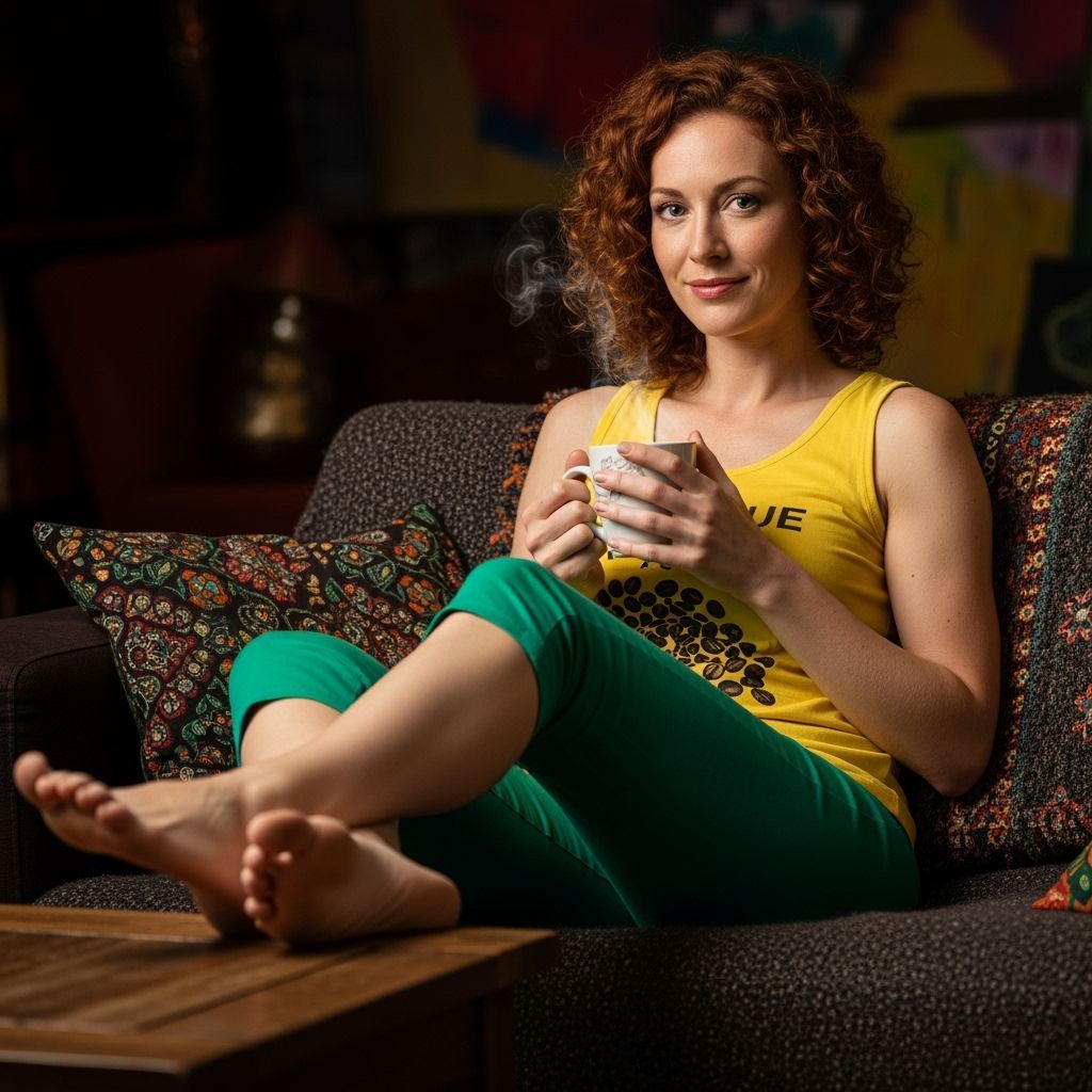 Woman Relaxing with Coffee in Warm Lighting