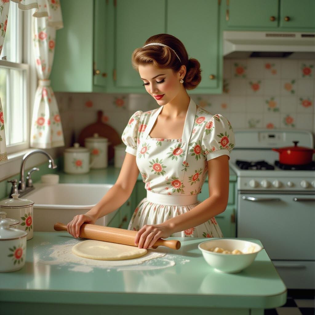 1950s Kitchen Scene in Hyperrealistic Style