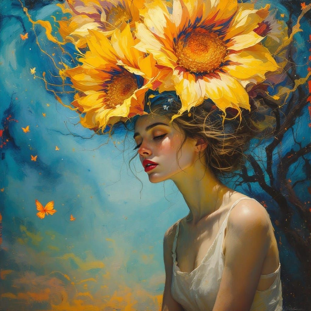 Woman Lost in Thought, in Van Gogh and Wyeth Style