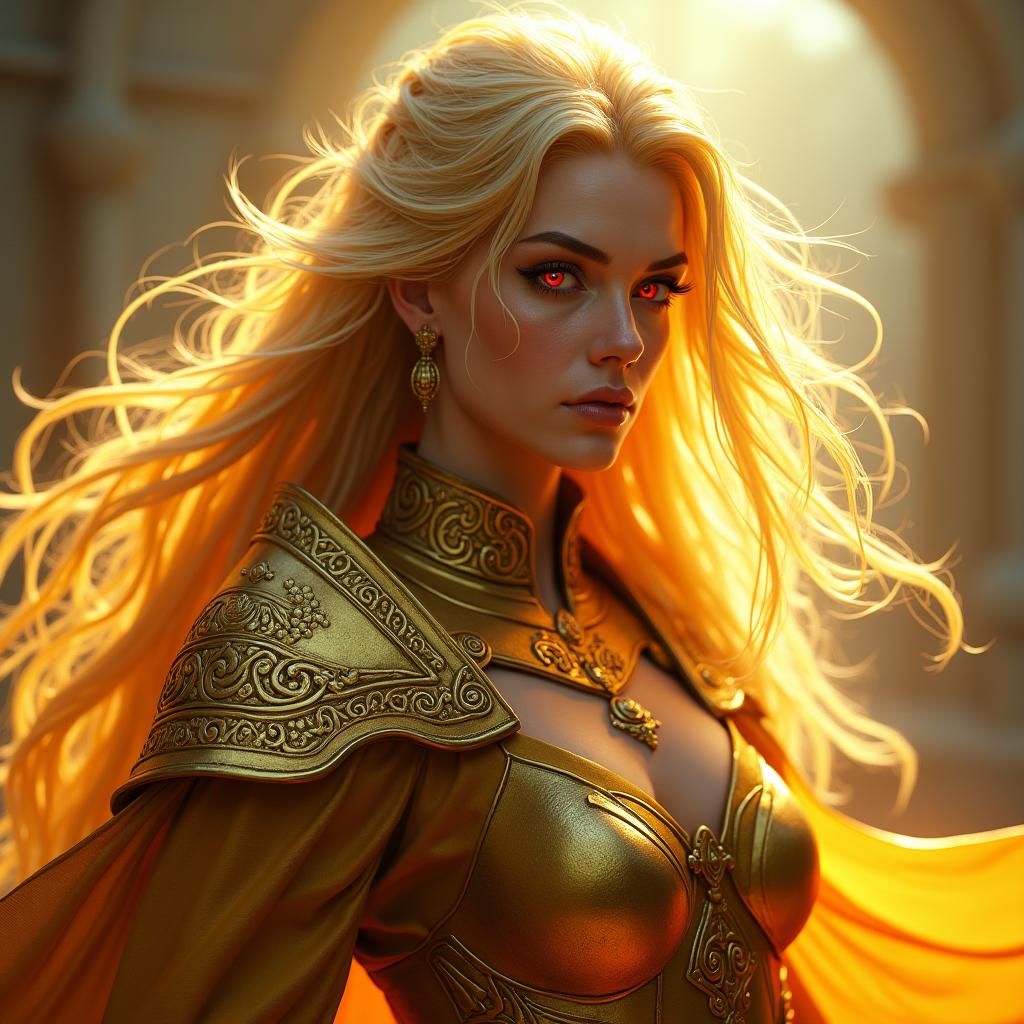 Furious Golden Eladrin Paladin in Art Nouveau Style