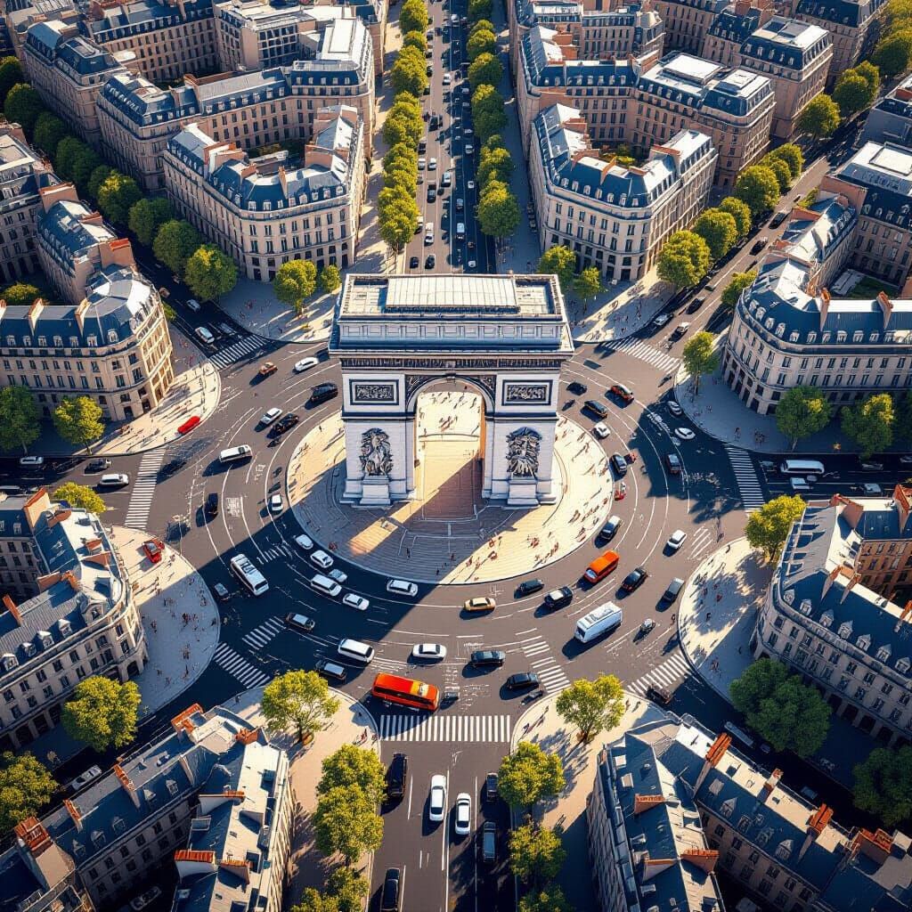 Aerial View of Arc de Triomphe as 3D Render