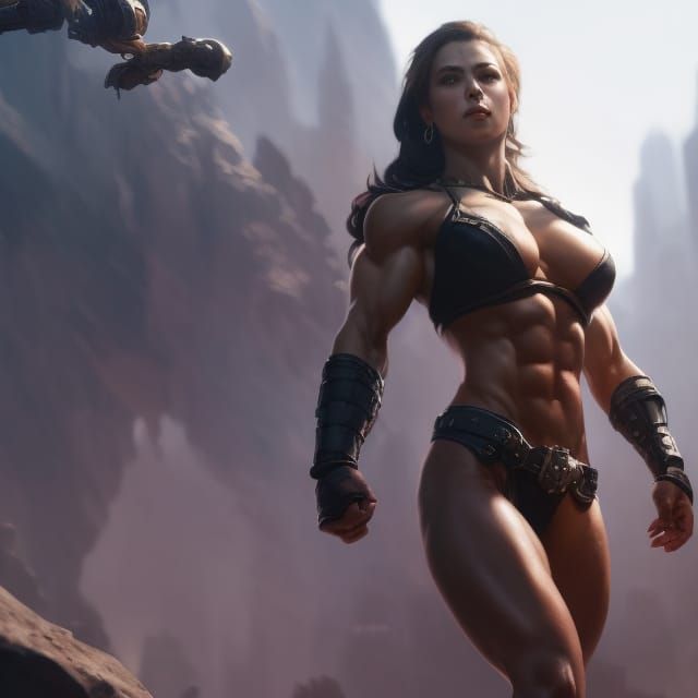 Fantasy Muscle Girl in Dark Fantasy Style