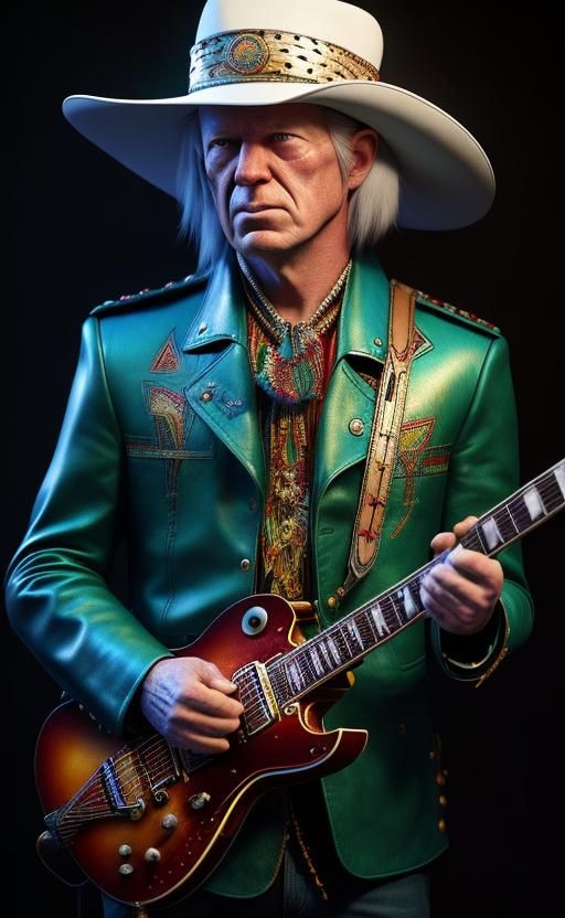 Albino Hippy with Double Headed Snake in Psychedelic Scene