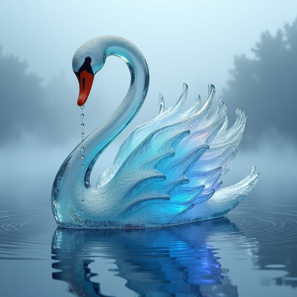 Majestic Water Swan Sculpture in Dreamlike Light