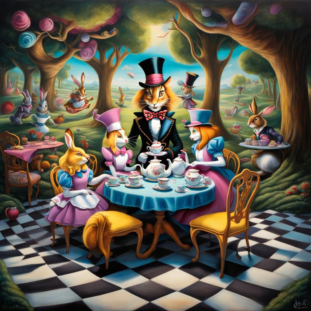 Alice in Wonderland Tea Party: Anamorphic Chalk Art