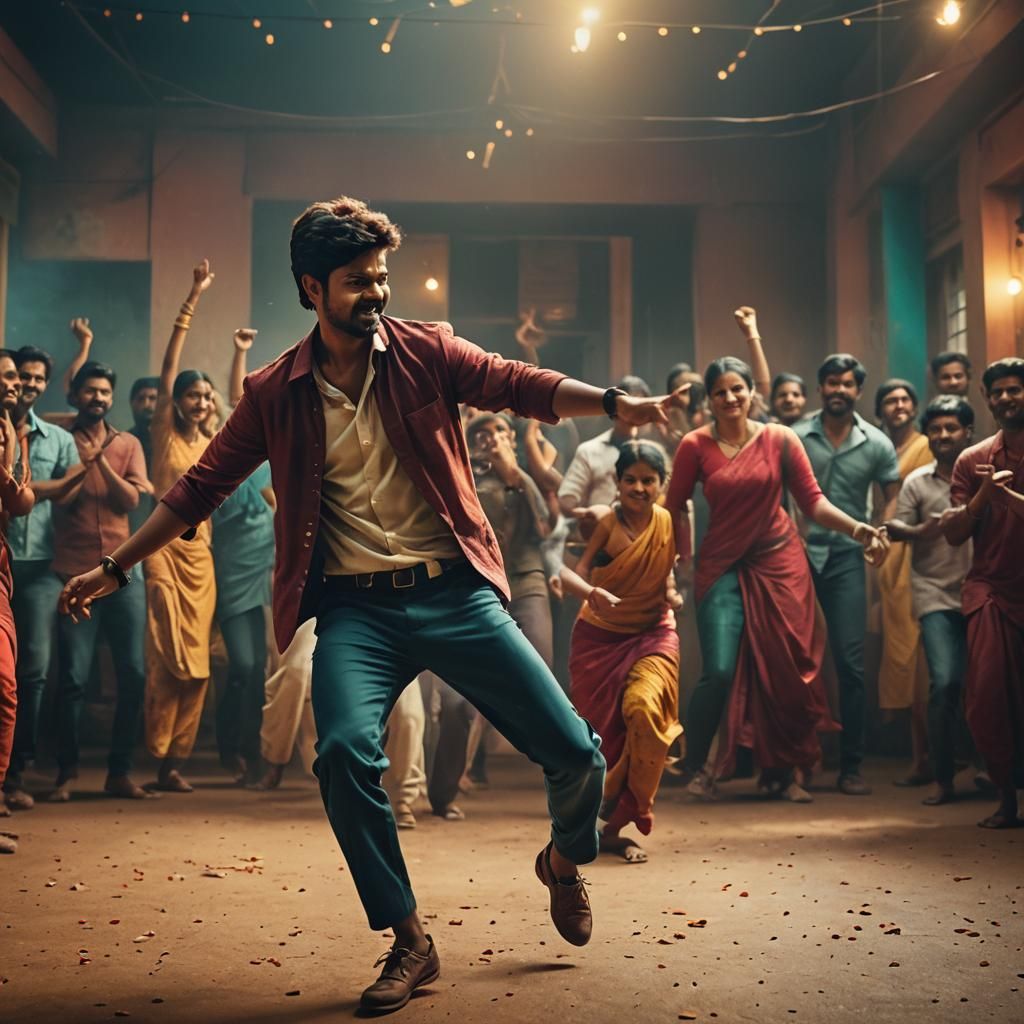 Thalapathy Vijay Dancing: Cinematic Film Still