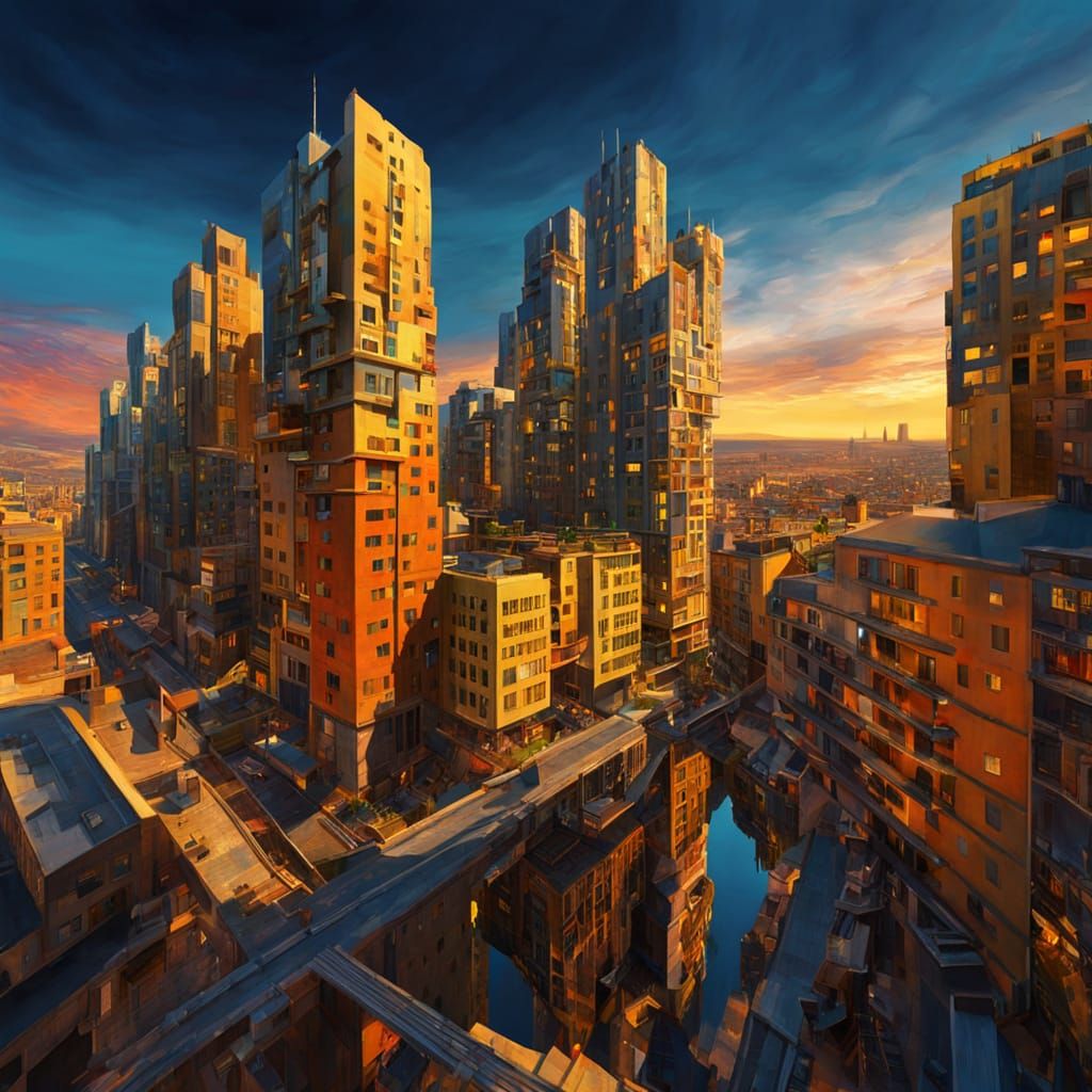 Surreal Cityscape in Vibrant Expressionist Style