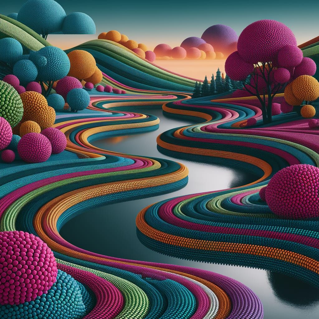 Surreal Polka Dot Landscape in Digital Collage Style