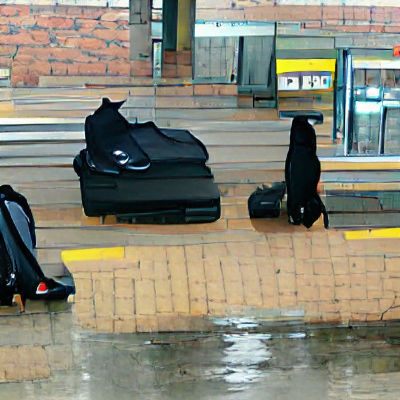 Lonely Traveler Waits in the Rain at Train Station