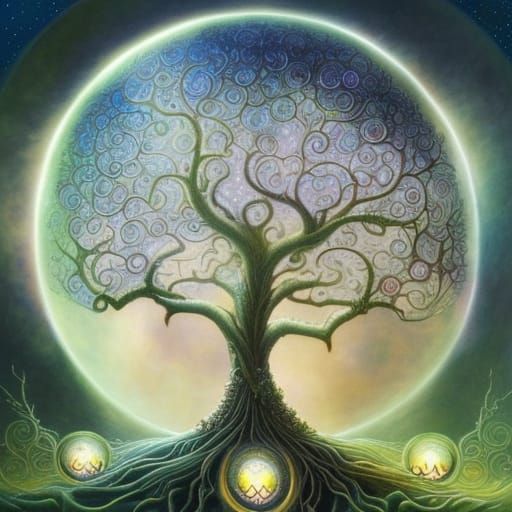 Magical Lunar Tree of Life: Digital Matte Painting