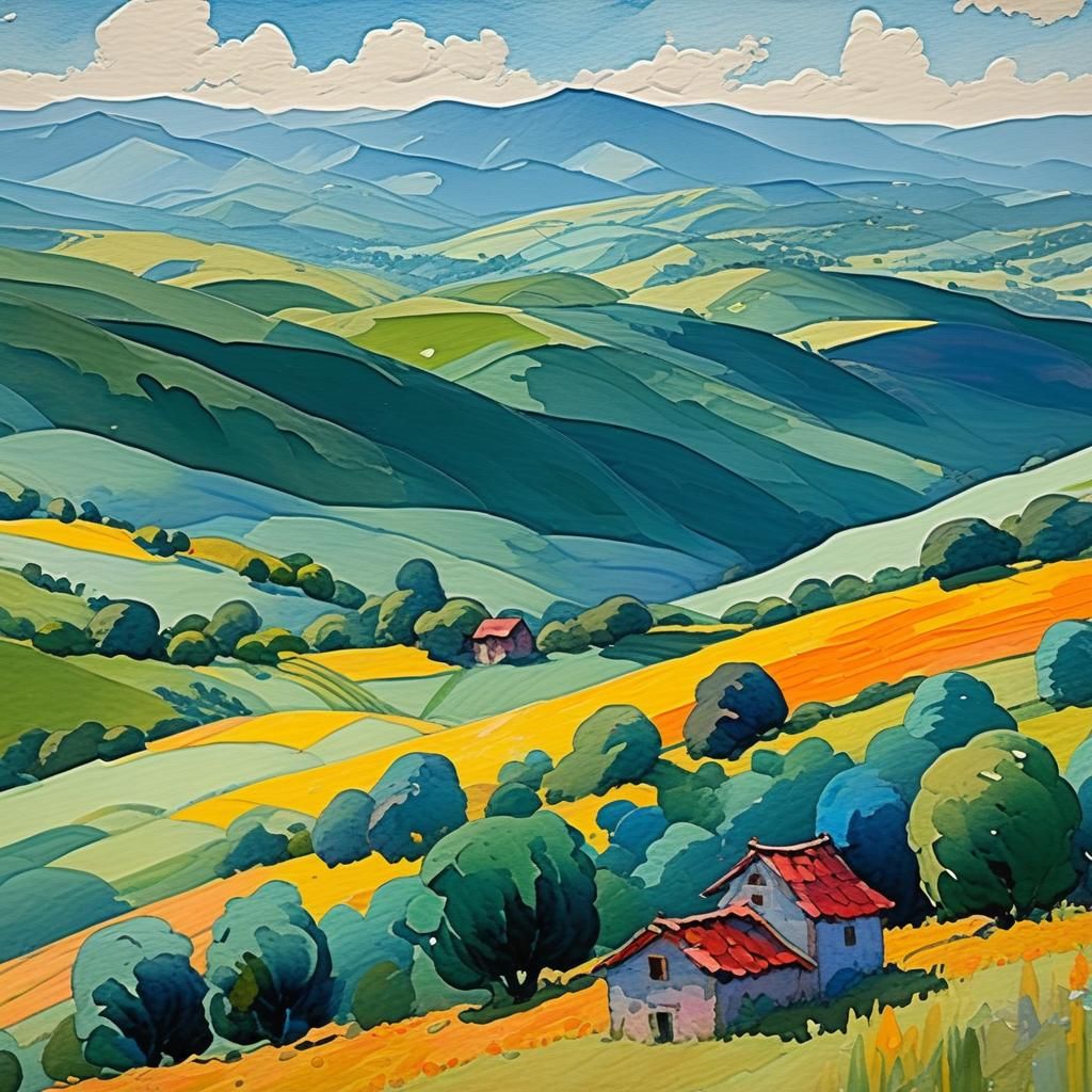 Gouache Landscape Painting with Thick Brush Strokes