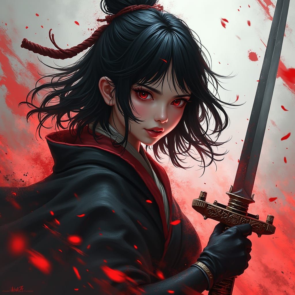 Dark Fantasy Samurai Warrior in Gritty Digital Painting Styl...