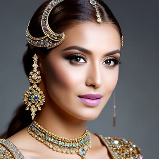 Elegant Woman in Intricate Jewelry, Detailed Portrait